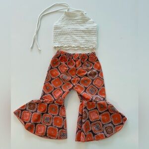 Baby girl 12-18 months Crochet Halter Top with Retro Orange Pattern Bell Bottoms